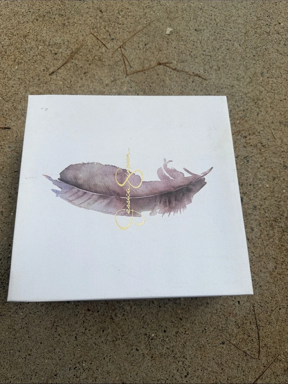 Jessica Simpson White Box with Purple Feather Gold Logo